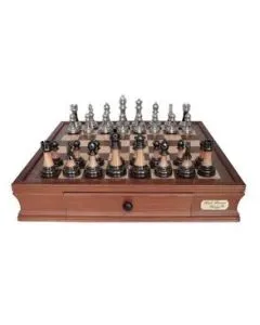 Metal chess set with marble board