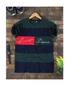 Men Colorblock Round Neck Pure Cotton Dark Green T-Shirt